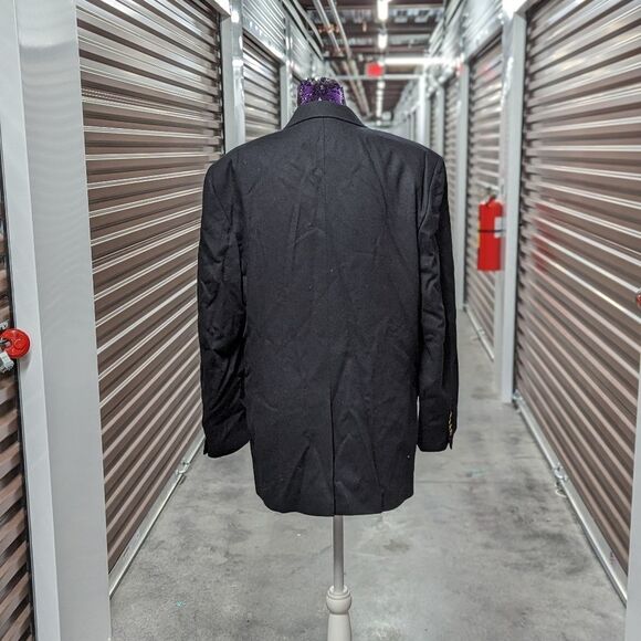 Savile Row Size 42R Macy's Men's Store Black 100% Wool Two Button Blazer - Picture 3 of 11